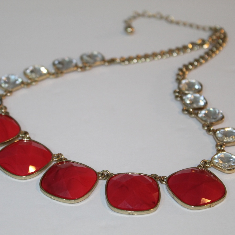 Costume Statement Necklace Red Gold Crystals Dress